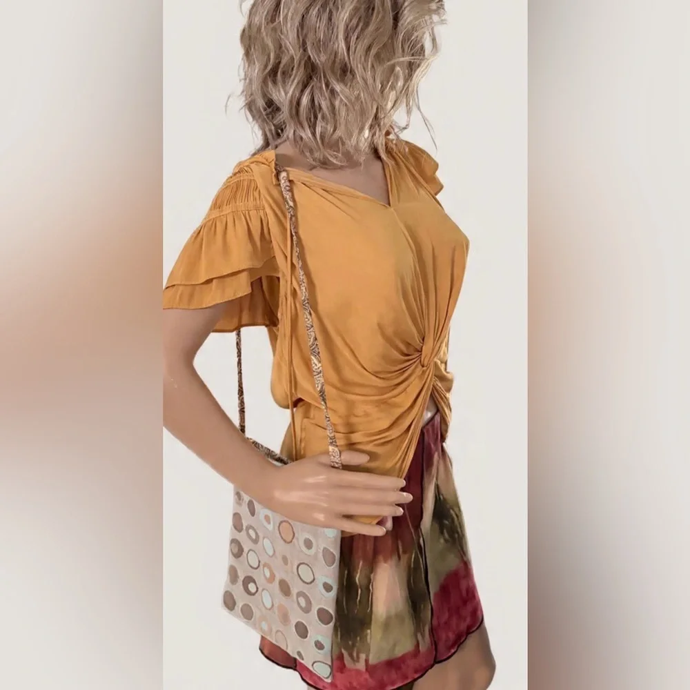 New Jen’s Rag Bag Mid Century Circle Pattern Taupe, Brown & Slate Blue Handmade.